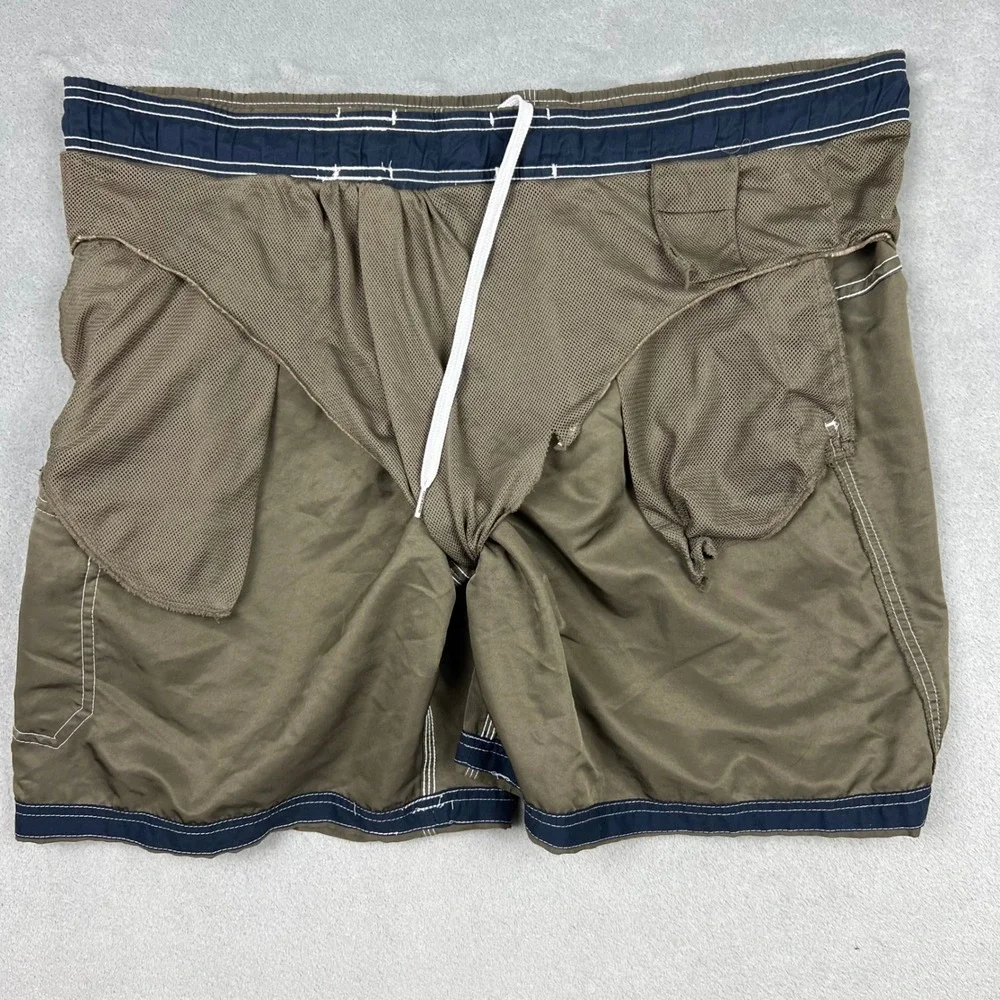 Speedo Mens XL Olive Green Cargo Swim Trunks Mesh Lined Drawstring Board Shorts